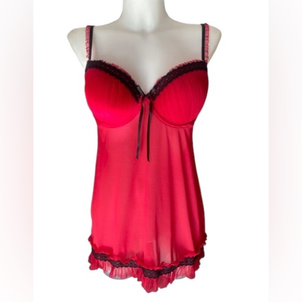 La Vie En Rose Elegant Red and Black Women's Babydoll Lingerie Large